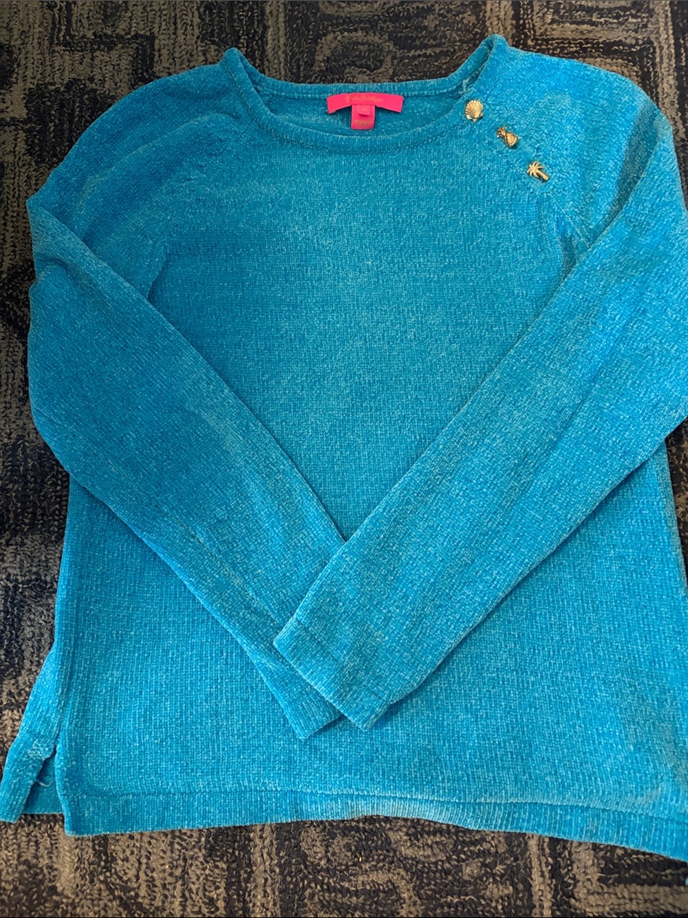Lilly Pulitzer Teal Crewneck Sweater with Gold-tone Embellishments